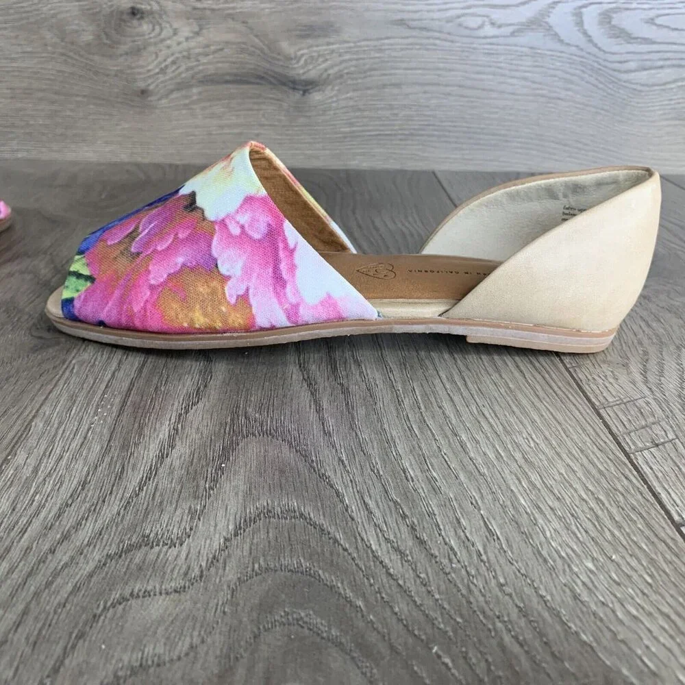 BC Vegan Dress Flat Shoes Women's 7.5 Slip-on Open Toe Floral Print All Man Made - Picture 14 of 16